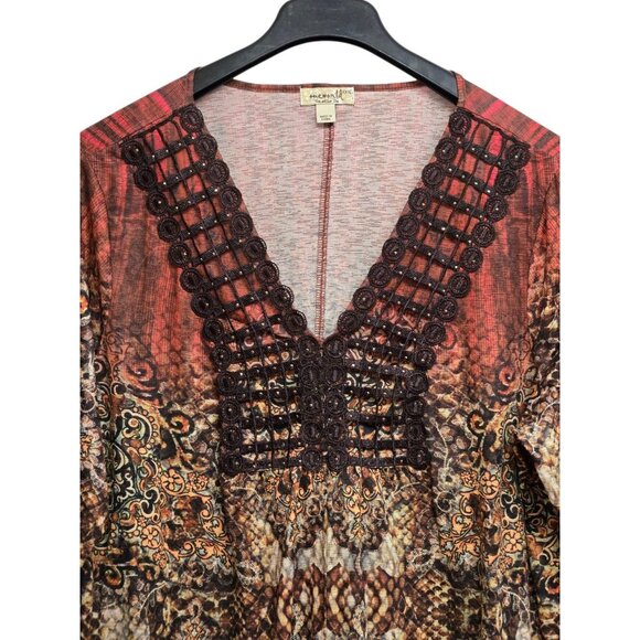 One World  Womens Plus 3X Multicolor Ombre Tunic Top V Neck Crochet Trim Boho - Picture 6 of 9